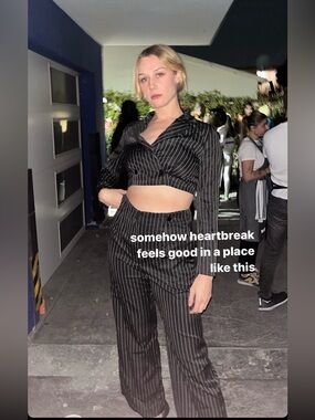 Cider | Women’s Black Pinstripe Co-ord Suit Set | Size Large